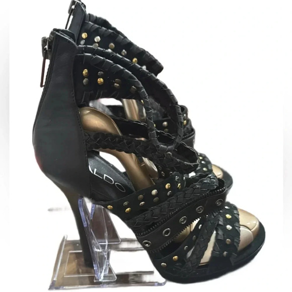 ALDO Glamour Black Gold studded strapy High Heels - Picture 1 of 10